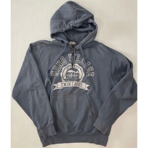 Vintage Blue Hooded Pullover Sweatshirt TWIN LAKES Mono Village Pro Weave Size M
